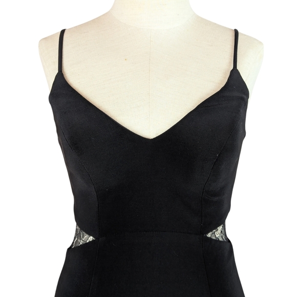 Betsy & Adam Soutache Formal Gown Full Length Lace V-Neck Thin Strap Black 2 NWT - Picture 3 of 14